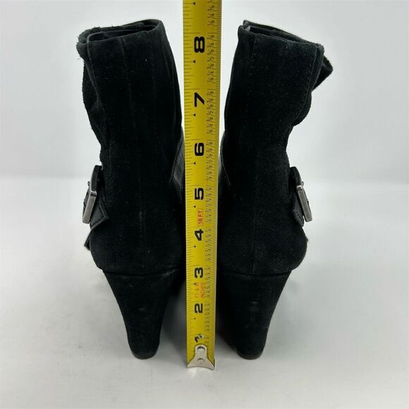 Via Spiga Women's Black Leather Suede Wedge Ankle Boots Size 7.5 Casual Buckles - Picture 8 of 11